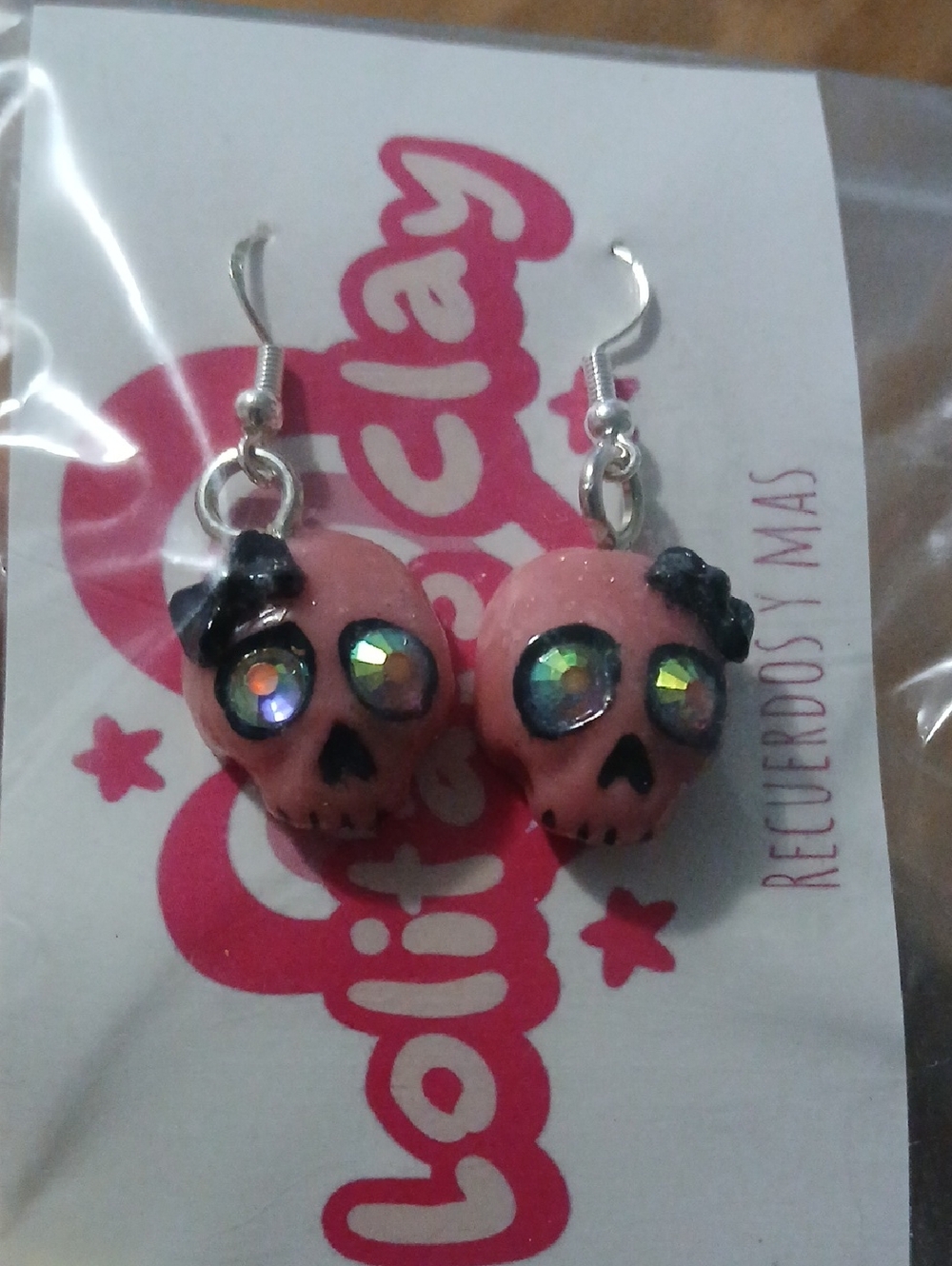 Pink Skull Dangle Earrings with Iridescent Eyes